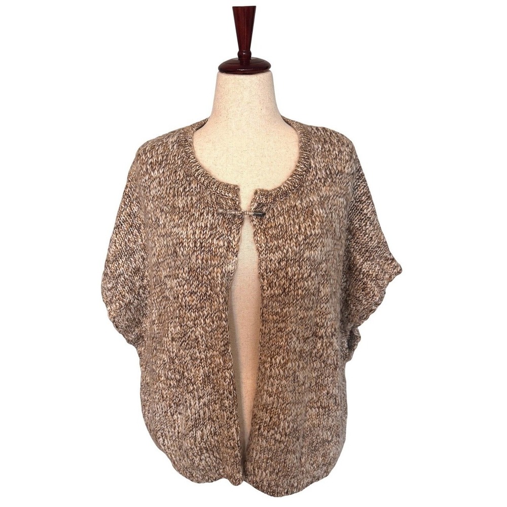 PURE JILL | Knit Capelet Cardigan Womens S/M Brown Marled Wool Alpaca Shawl Wrap